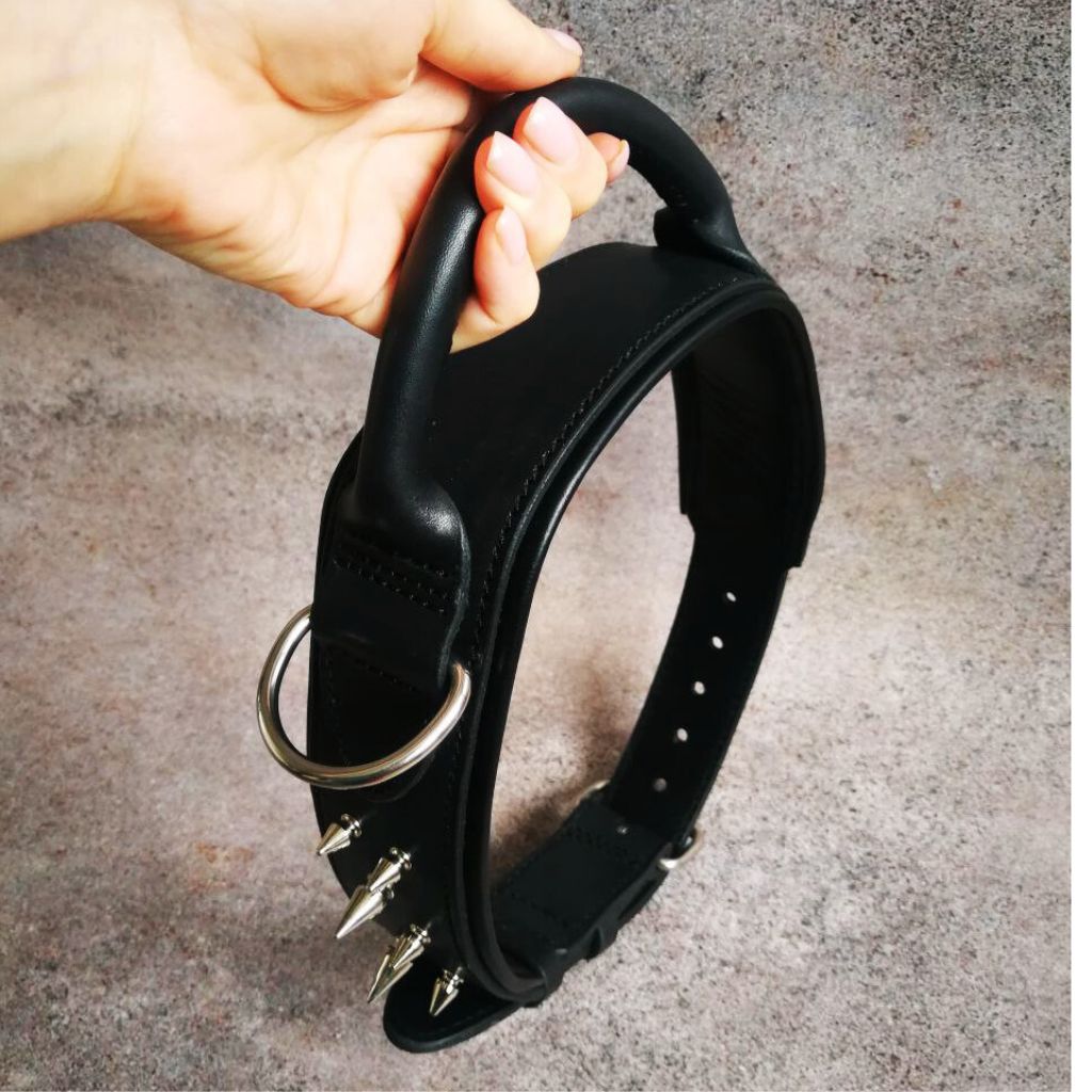 Round Handle Leather Dog Collar