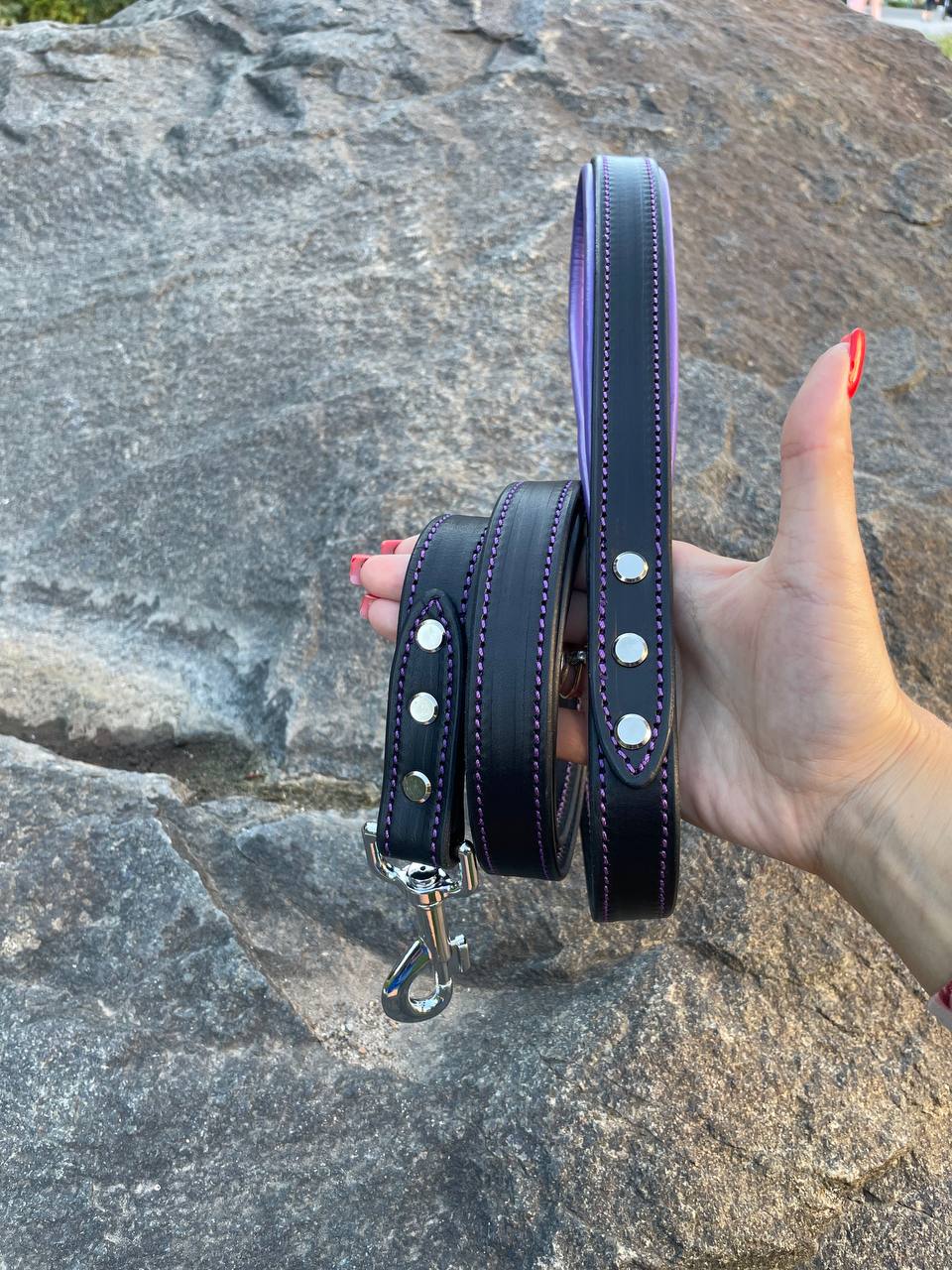 Purple Padded Leather Dog Leash