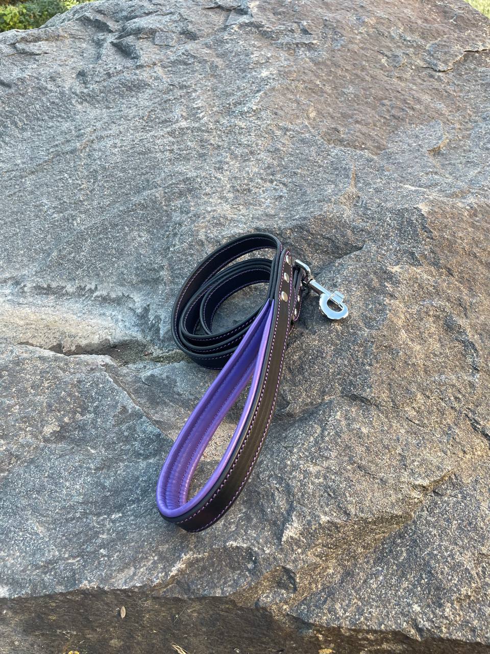 Black and Purple Leather Dog Collar and Leash Set