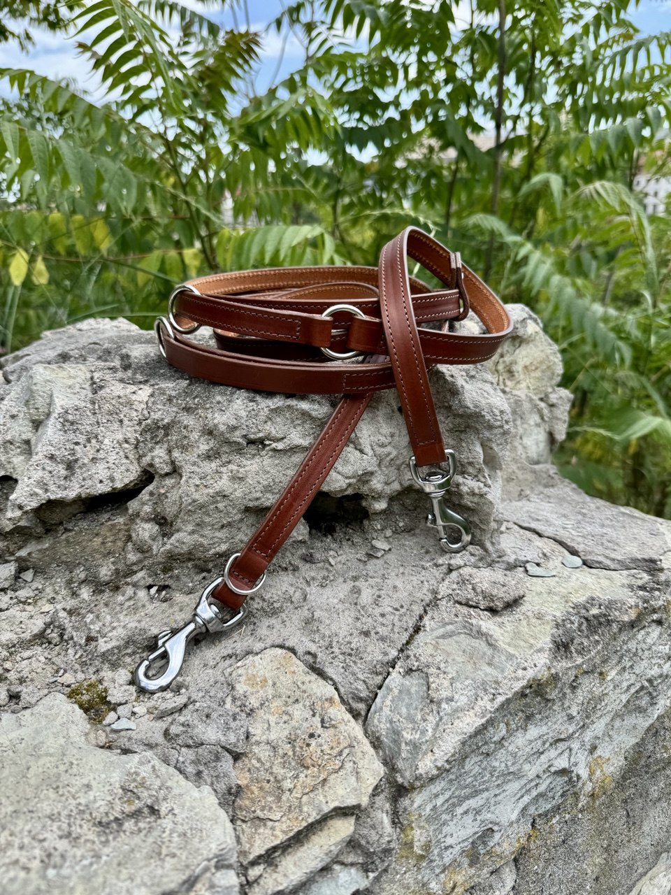 Dogs My Love 6-Way Multifunctional Leather Dog Leash – Adjustable 42-84 Inches, 3/4 Inch Wide