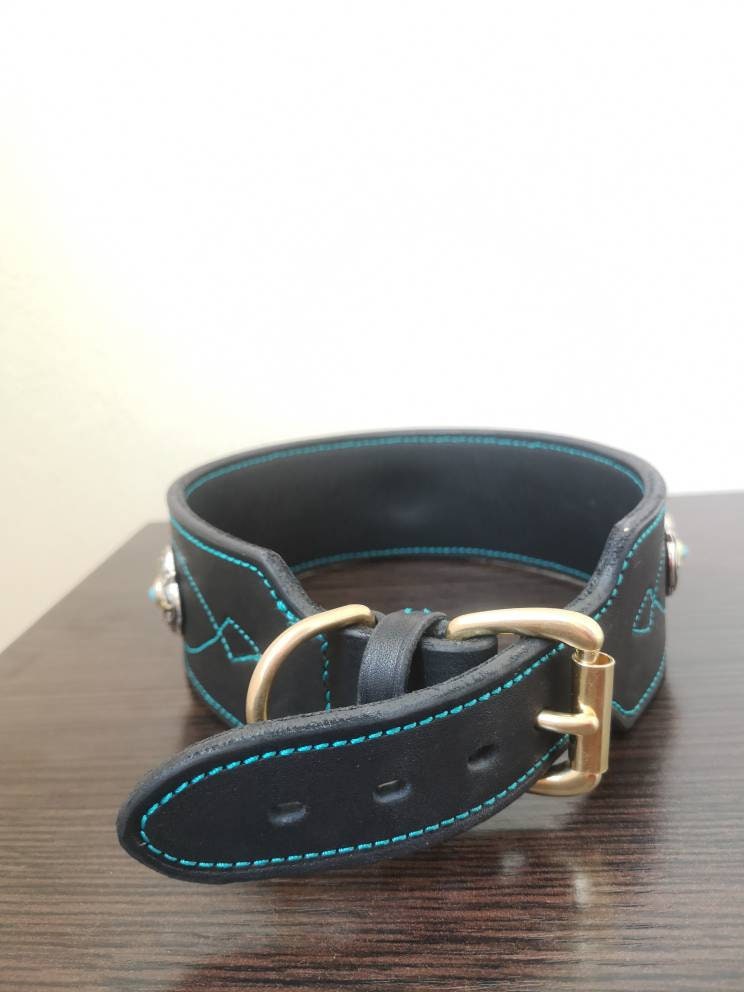 Leather Dog Collar, Dog Collar, Turquoise Dog Collar, Stylish/Unique Dog Collar, Wide Leather Dog Collar, Decorated Dog Collar, Handmade