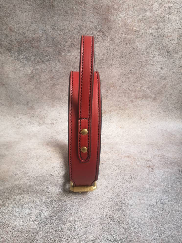 Red Leather Dog Collar with Handle, Service Dog Collar, Soft-padded Collar for Big and Strong Dogs