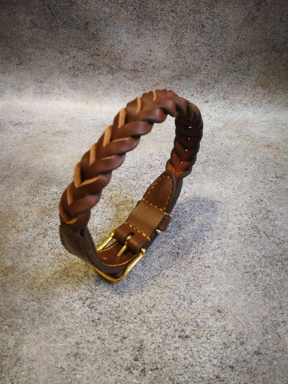 Leather Braided Dog Collar and Leash Set, Luxury Leather Dog Collar and Leash Set with Braiding, Brown Braided Collar for dog