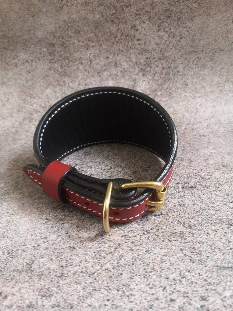 Red Leather Greyhound Collar Decorated