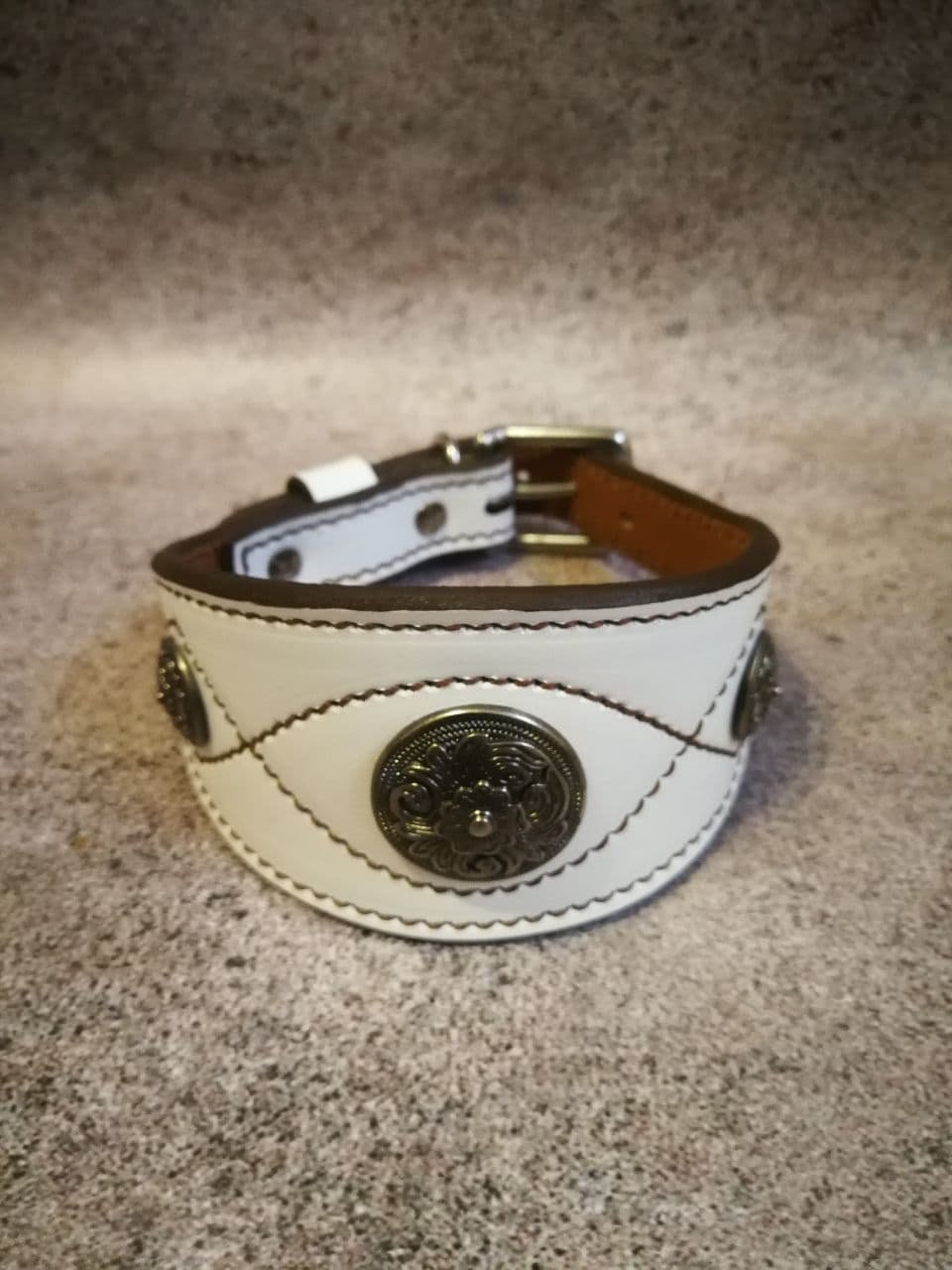 White Leather Decorated Dog Collar, Hound Dog Collar White Leather, Hunting Dog Collar, Luxury White Leather Grey Hound Collar, Dog Collar