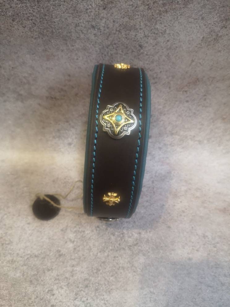 Padded Dog Collar, Jeweled Dog Collar, Gemstone Dog Collar, Turquoise Dog Collar, Designer Dog Collar, Luxury Turquoise Dog Collar, For Dog