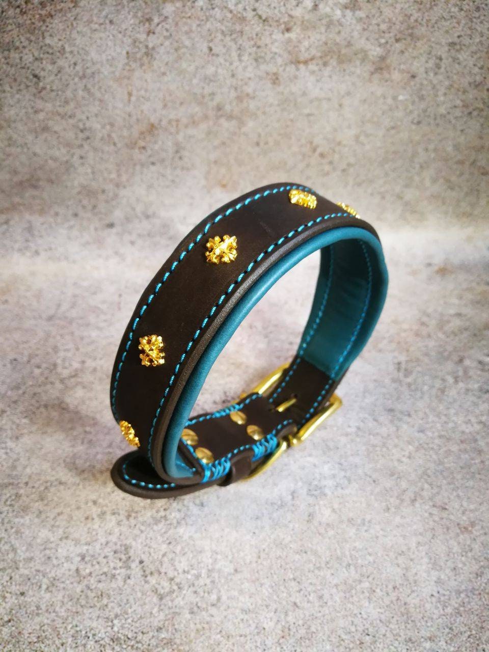 Brown Leather Dog Collar with Coper Studs, Luxury Dog Collar, Jewelery Dog Collar, Fancy Leather Dog Collar, Beautiful Leather Dog Collar