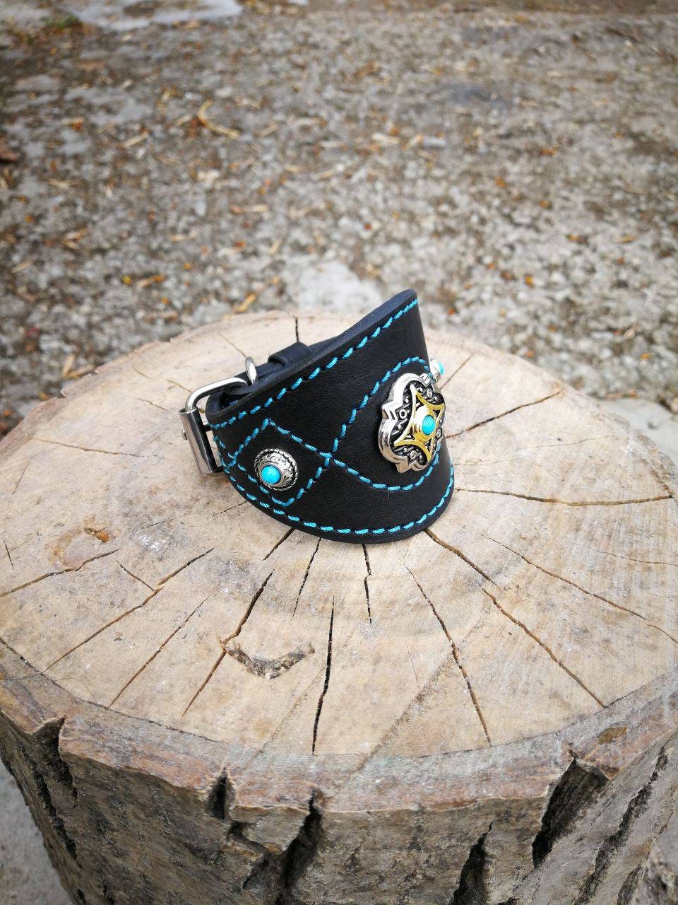 Whippet, Afgan Saluki, Lurcher, Sighthound, Hound Leather Dog Collar Wide in the centre, Beautiful Collar for Long Neck Dog, Luxury Collar