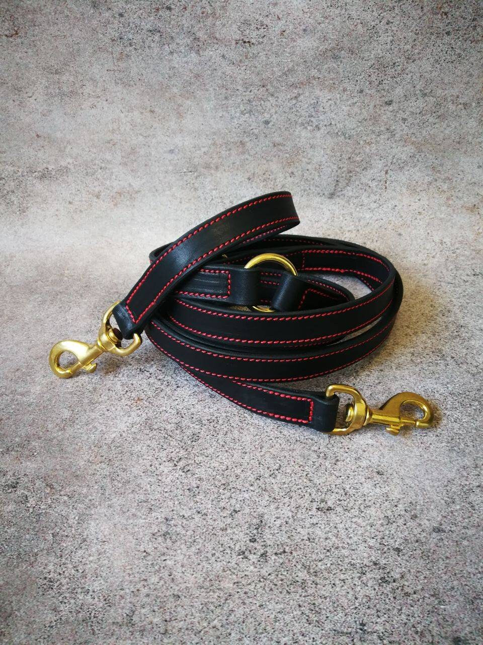 Heavy Duty Multi Purpose Genuine Leather Dog Leash, Thick 1 in wide leather dog leash of 2 layers leather, Dog leash with 3 rings, dog leash