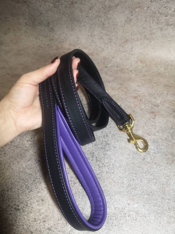 Purple Leather Padded Dog Leash