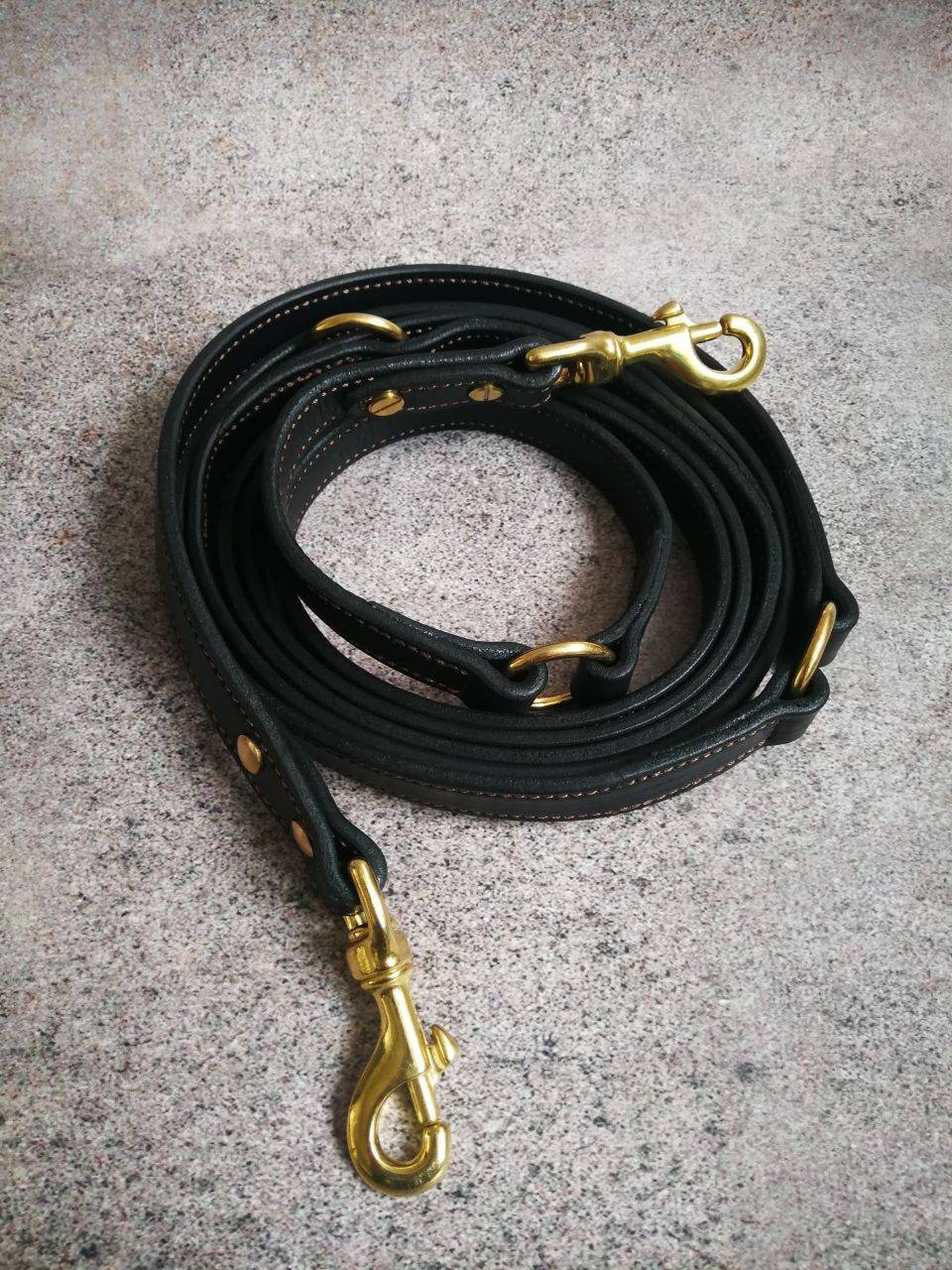 Leather Multi Function Dog Leash 6 way Multi Function Dog Leash with Brass Hardware Hands Free Leather Dog Leash