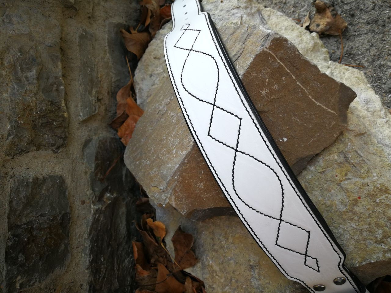 White Leather Dog Collar and Leash Set Black and White Leather Dog Set White Dog Collar and Leash White Dog Collar Wide Leather Collar