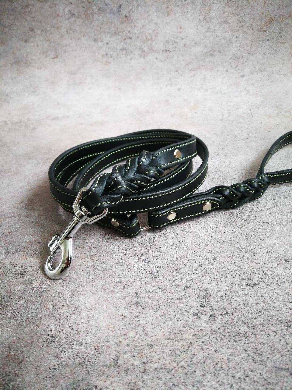 Braided Ends Leather Dog Leash with Silver Snap, Walking Dog Lead, Working Dog Leather Leash, Dog Owner Gift, Dog Birthday Gift