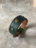 Green Leather Dog Collar with Ornaments