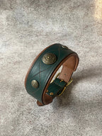 Green Leather Dog Collar with Ornaments