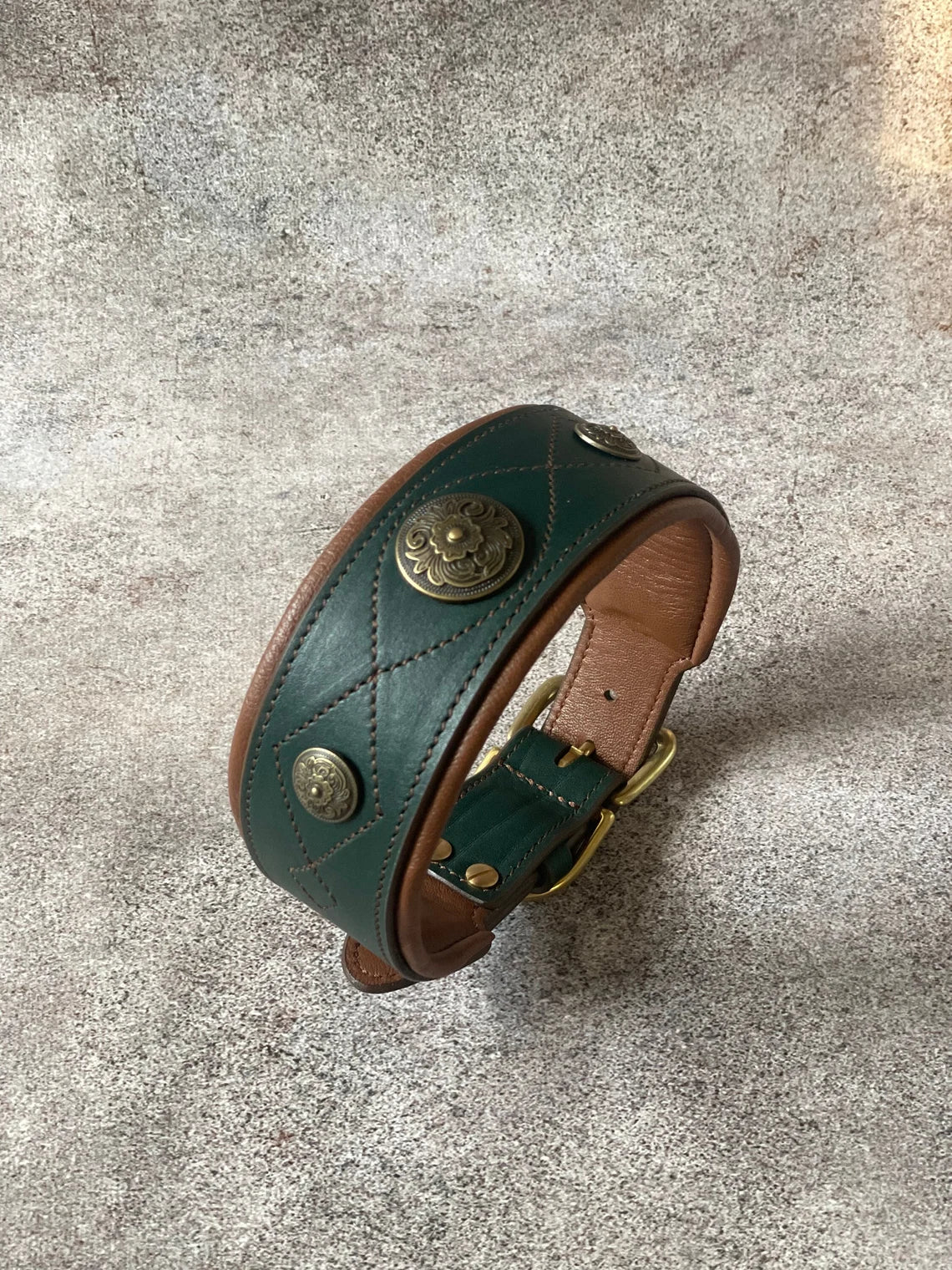 Green Leather Dog Collar with Ornaments