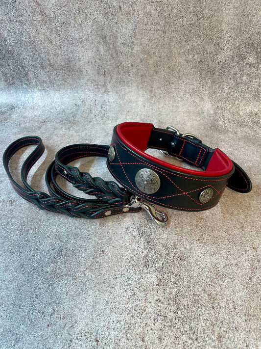 Premium Western Leather Dog Collar and Leash Set