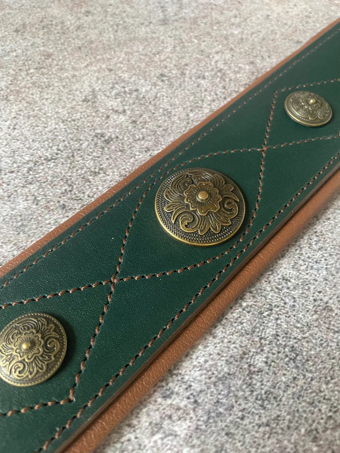 Green Leather Dog Collar with Ornaments