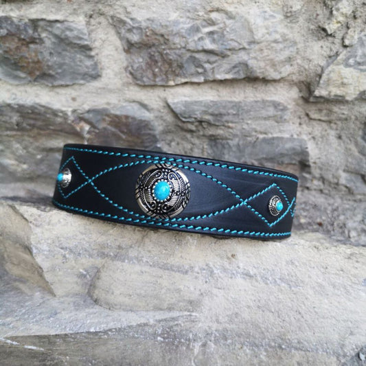 Turquoise Concho Dog Collar Personalized