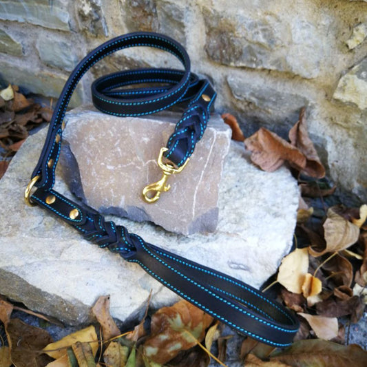 Braided Ends Leather Dog Leash Hands Free