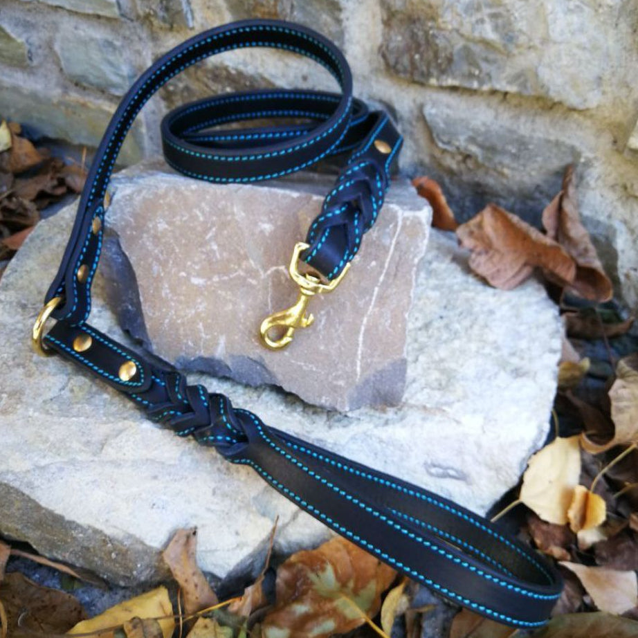 Braided Leather Dog Leash Hands Free