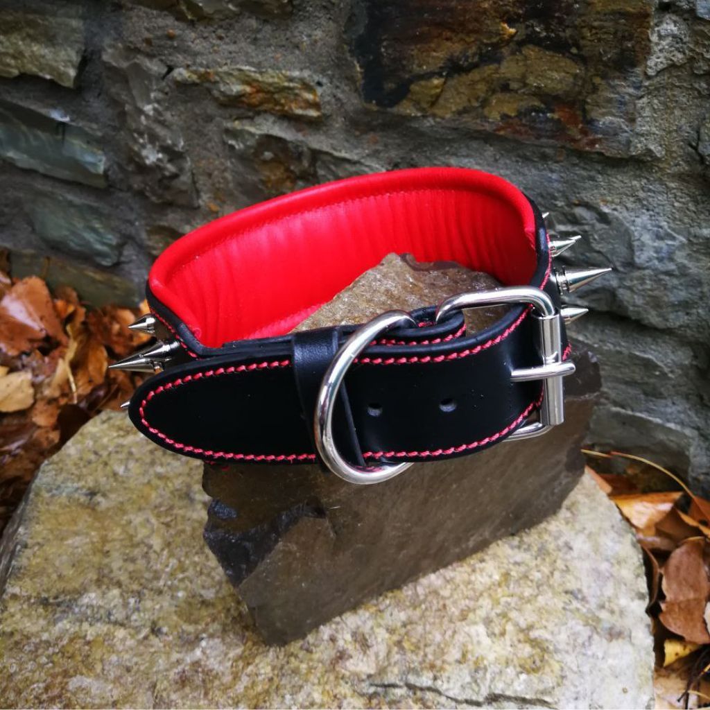 3 Row Spiked Leather Dog Collar