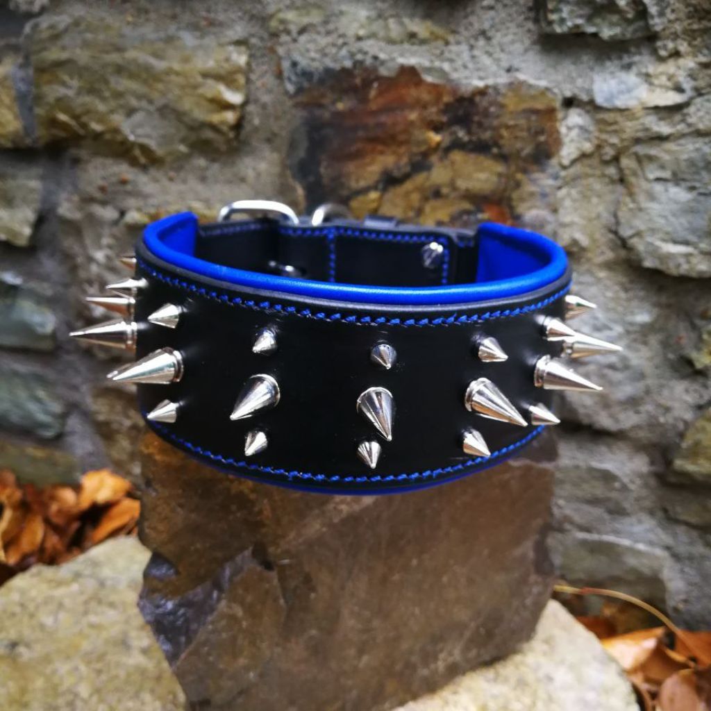 3 Row Spiked Leather Dog Collar