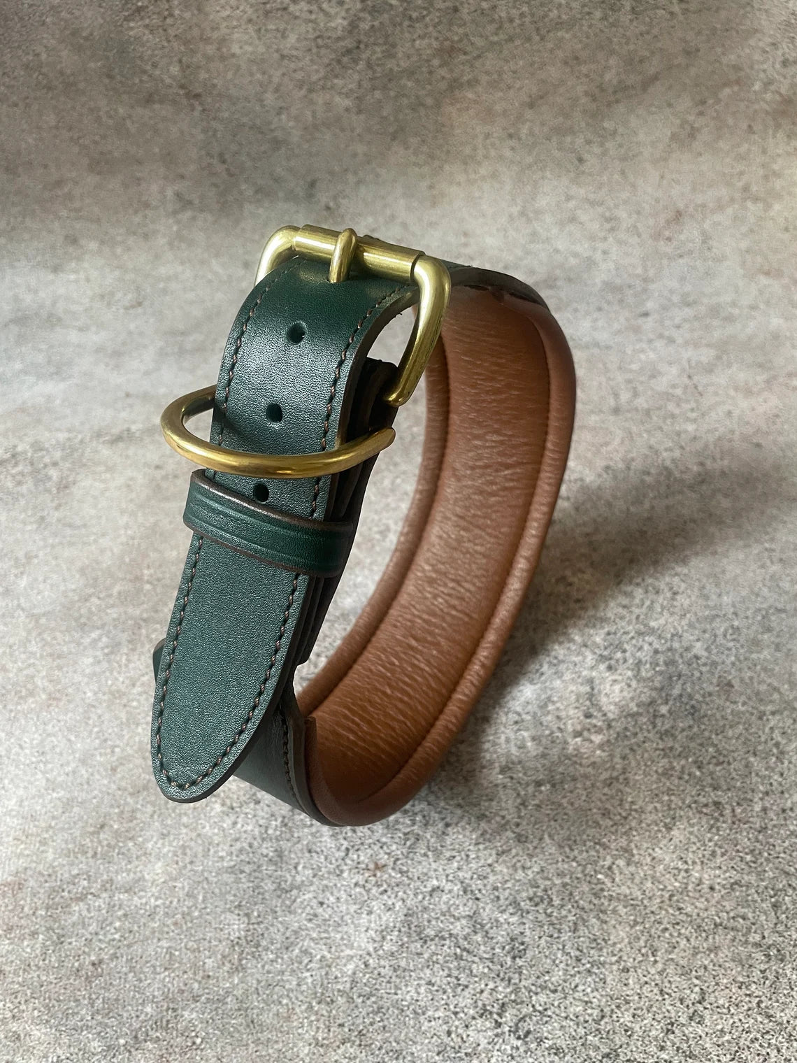 Green Leather Dog Collar with Ornaments