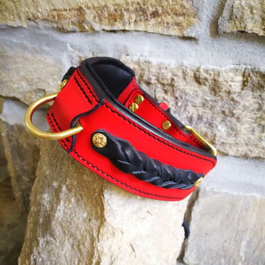 Red Leather Braided Collar