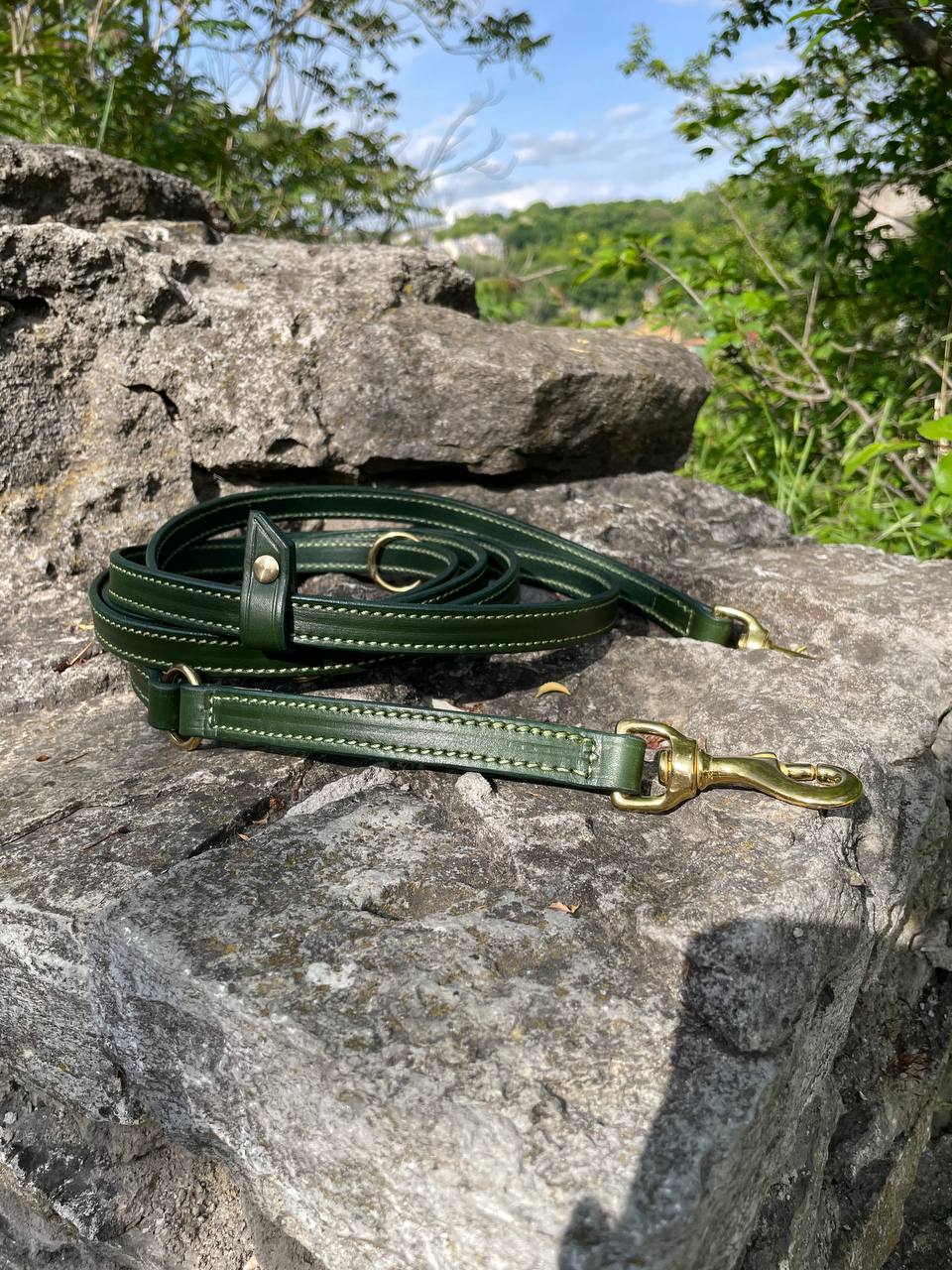 Full grain leather multifunctional 6 way dog leash
