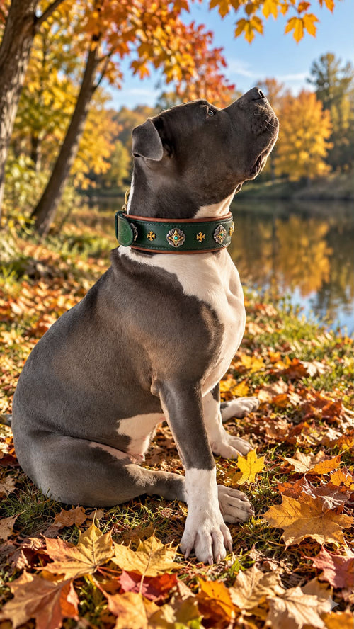 Green Leather Dog Collar with Royal Conchos