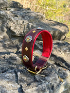 Luxury Black Leather Dog Collar with Purple Padding & Matching Leash