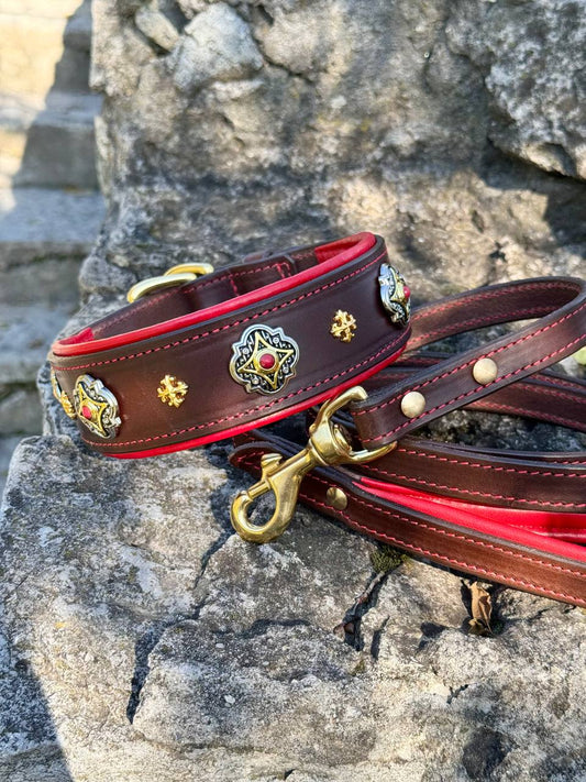 Castellar Leather Dog Collar Genuine Leather Soft Padded Nappa, Solid Brass Hardware