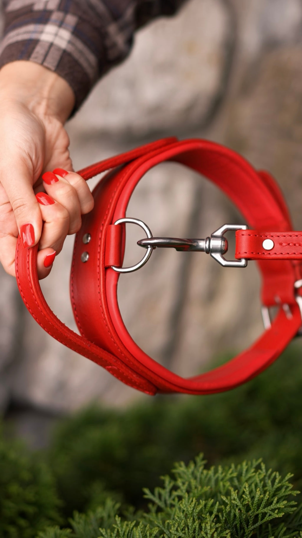 Comfort Edition – Red Leather Dog Collar with Control Handle