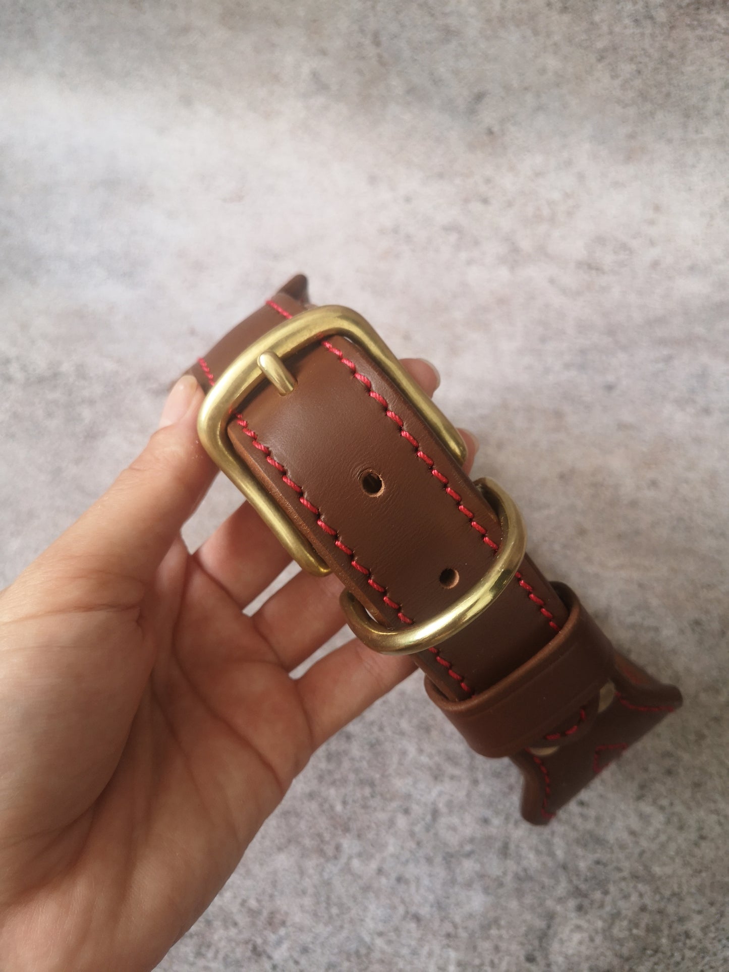 Brown Cognac Leather Dog Collar with Conchos