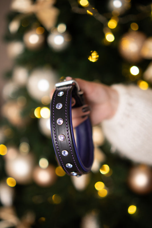 Christmas crystal leather dog collar and leash set