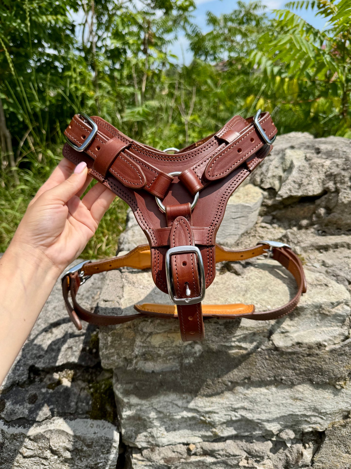 Brown Leather Dog Harness, Soft Padded, Comfortable Fit for Large Dogs