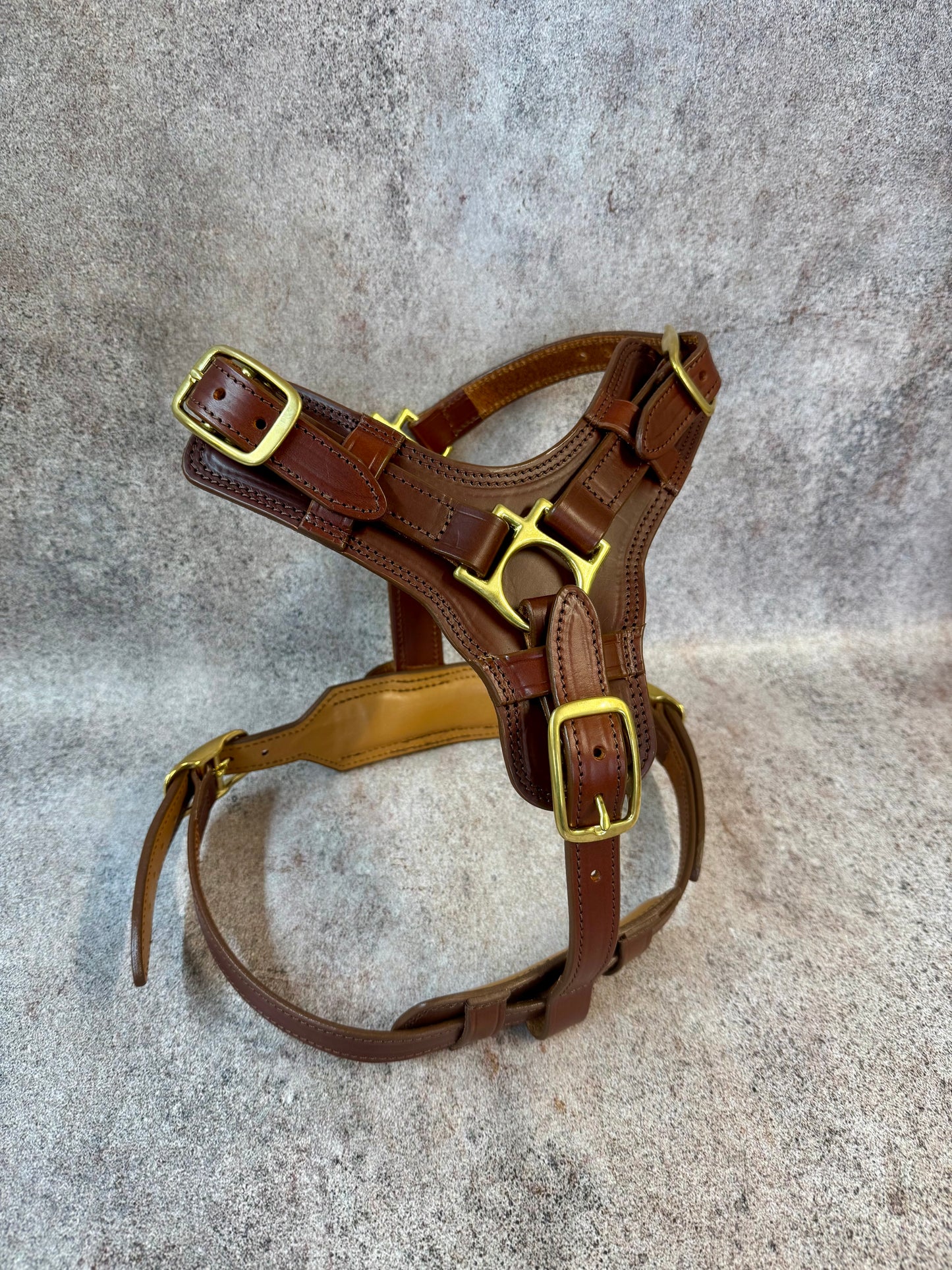 Luxury Leather Dog Harness with Brass Hardware