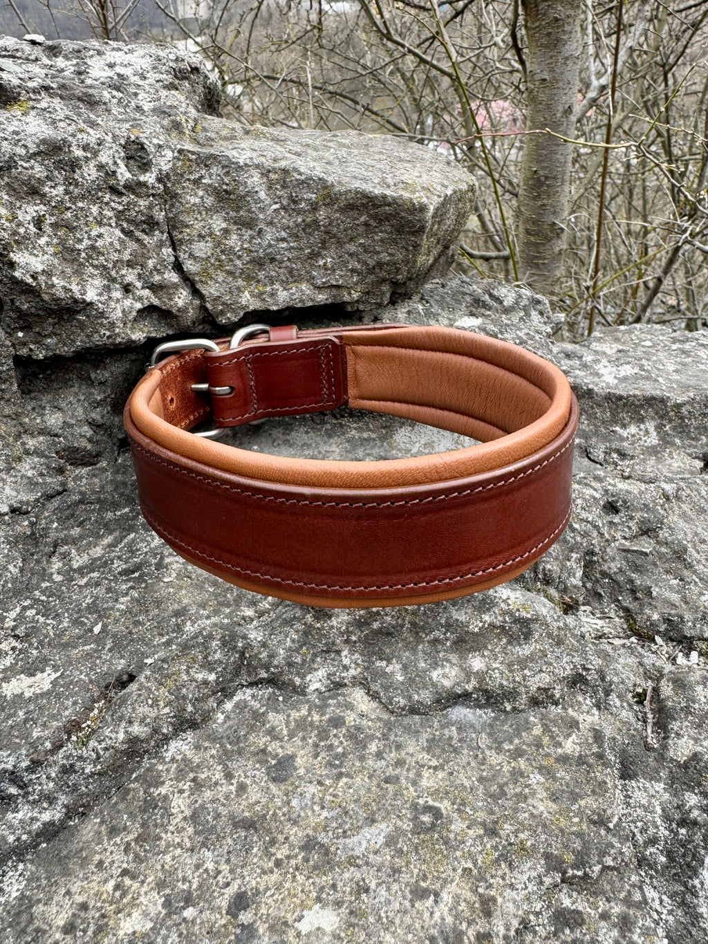 Premium Leather Dog Collar - Brown & Caramel Padded Edition