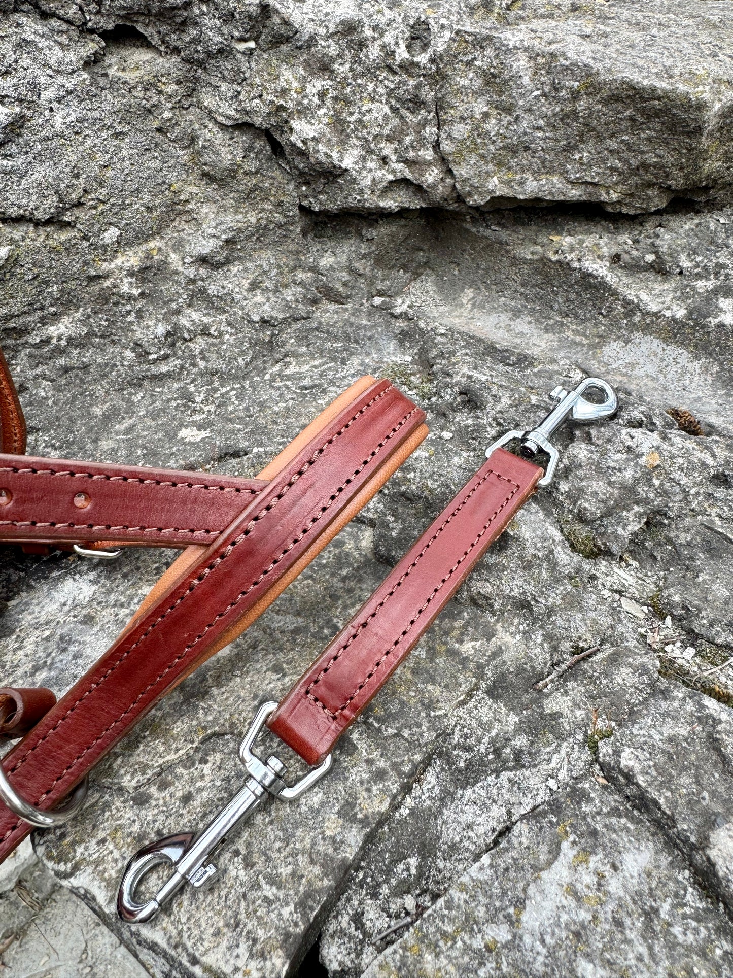 No-Pull Leather Dog Halter - Brown & Caramel Padded Edition