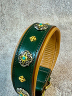 Brown Leather Dog Collar Red Padding with Conchos & Matching Leash with Handle