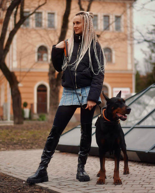Comfort Edition - Leather Black & Orange Padded Leash