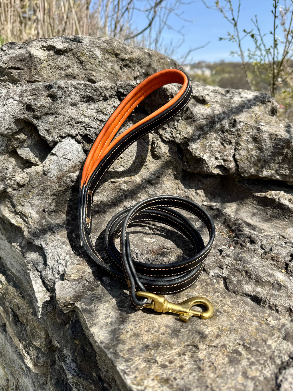 Comfort Edition - Leather Black & Orange Padded Leash