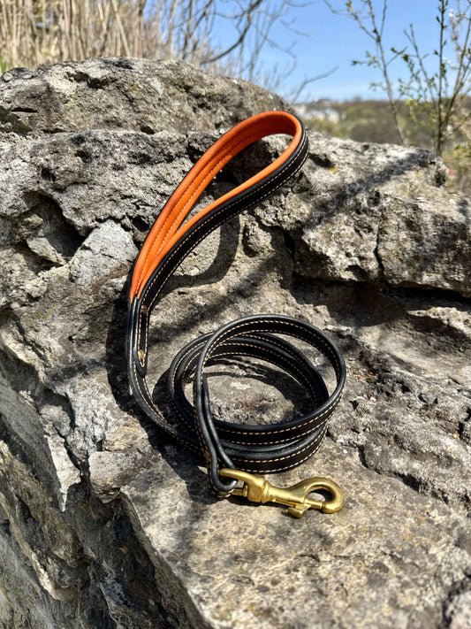 Comfort Edition - Leather Black & Orange Padded Leash