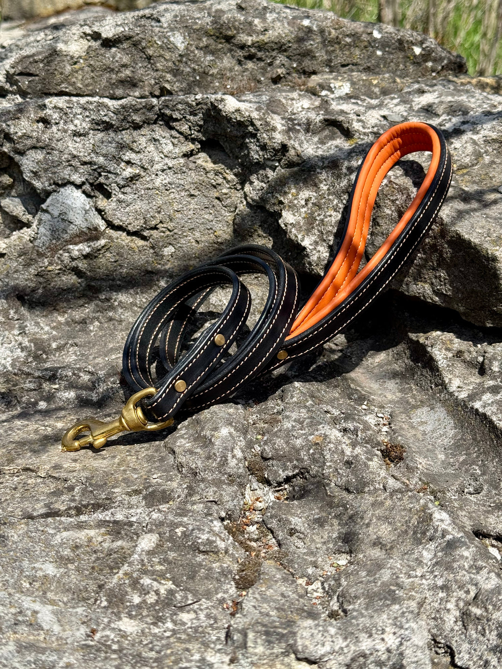 Comfort Edition - Leather Black & Orange Padded Leash