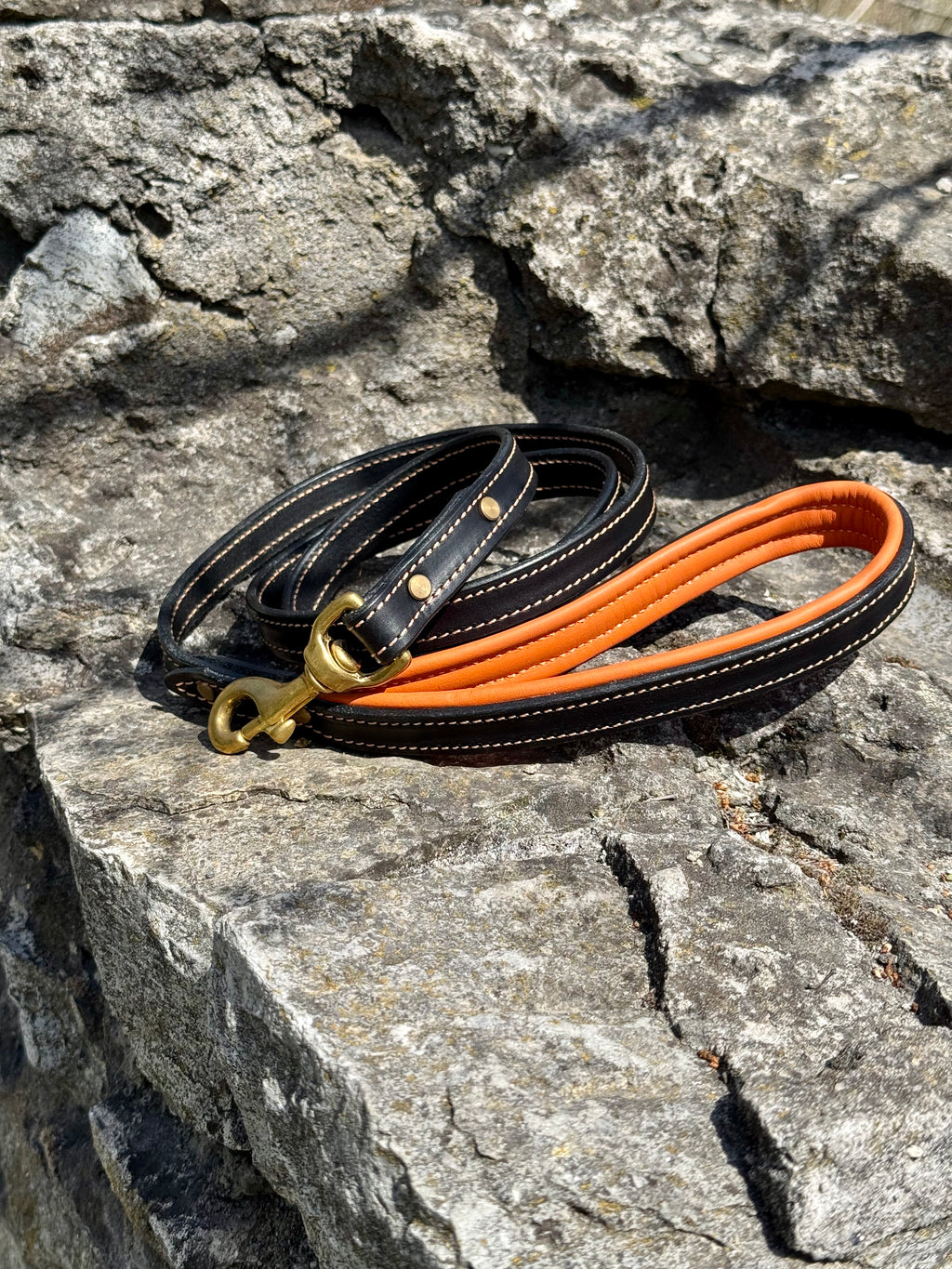 Comfort Edition - Leather Black & Orange Padded Leash