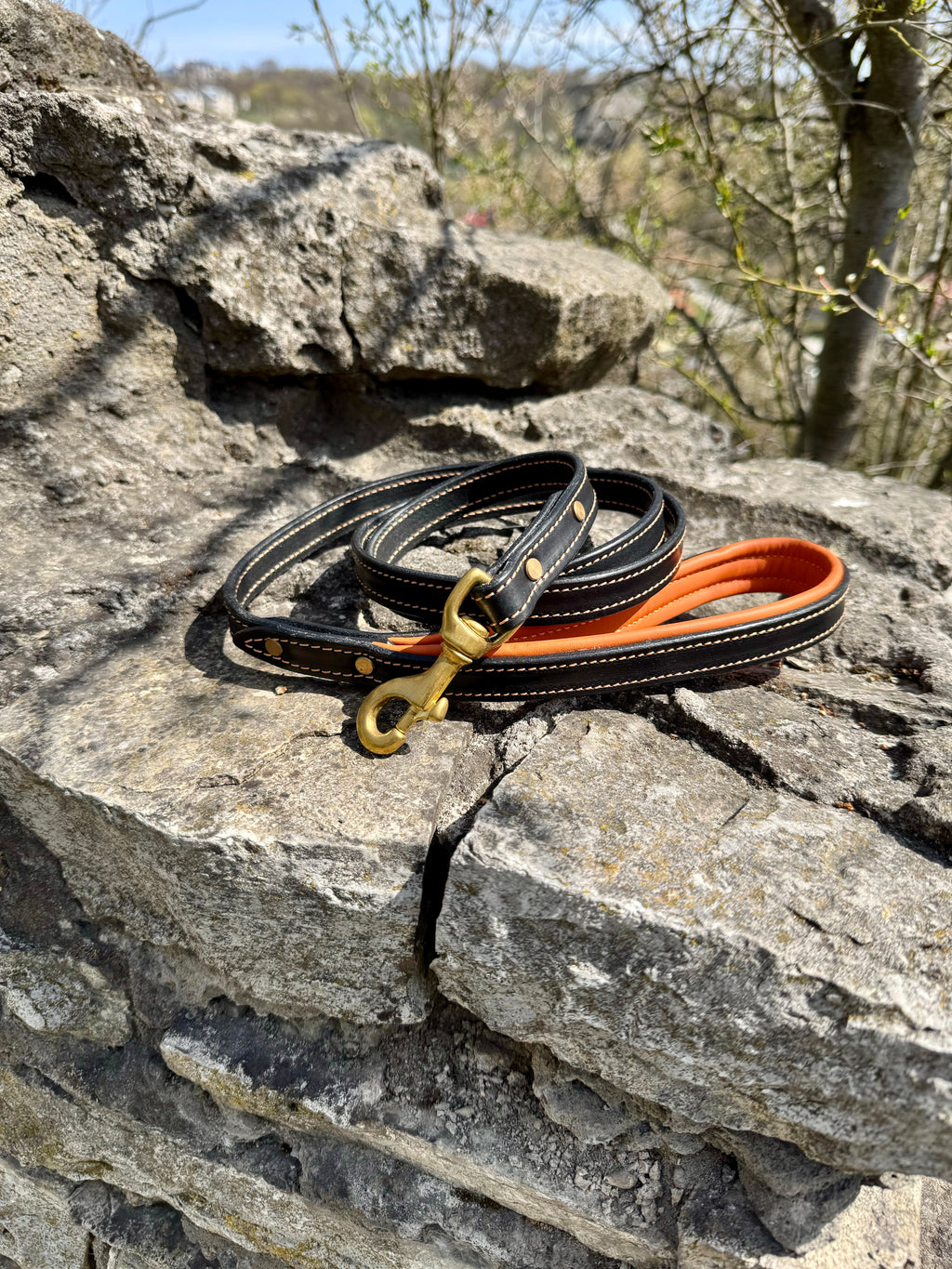 Comfort Edition - Leather Black & Orange Padded Leash