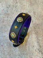 Brown Leather Dog Collar Red Padding with Conchos & Matching Leash with Handle