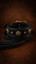 Black Castellar Leather Collar with Black Padding and Luxurious Ornaments