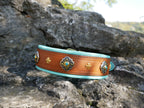 Turquoise Leather Dog Collar & Leash Set